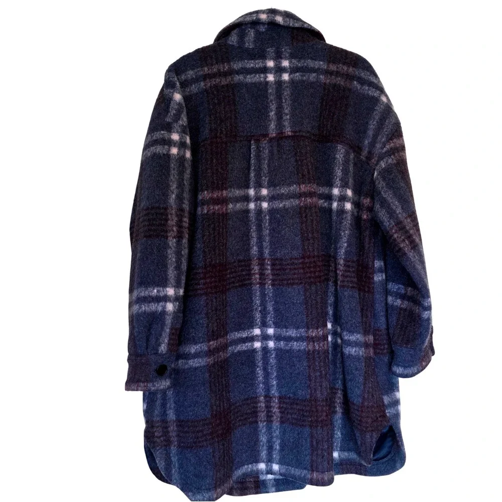 BCBGeneration Plaid Oversized Coat Jacket Burgundy Purple Blue‎ White Plaid XXL